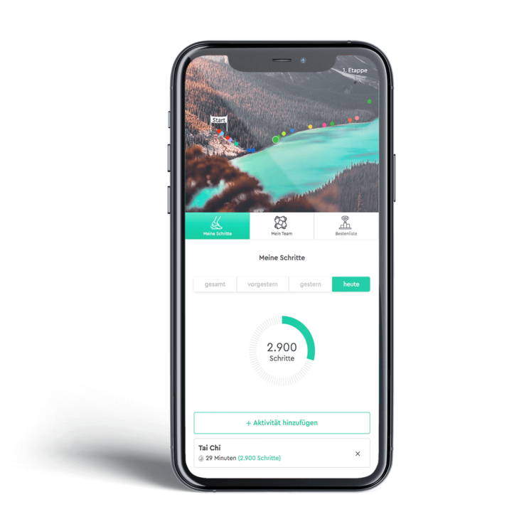Ihre Mitarbeiter können individuelle Bewegung auswählen und so Punkte sammeln oder die täglichen Schritte laut eigenem Handy leicht eintragen.