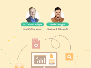 Grafische Darstellung mit Fotos und Namen der Speaker im Webinar zum Thema Datenanalyse im BGM