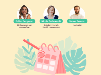 Grafische Darstellung mit Fotos und Namen der Sprechenden im Webinar zum Thema "Periode und Menopause im BGM-Kontext"